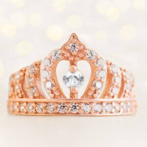 Vintage Charmed Aroma Tiara Crown Ring, 925 Sterling Silver 18k Rose Gold